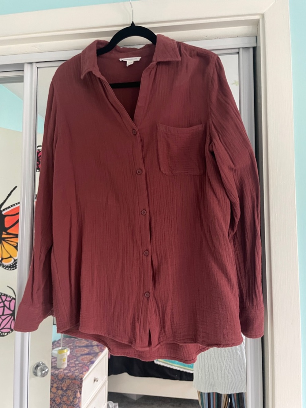 ❤️5/$15 beachlunchlounge Relaxed Button-Front Top in Rust